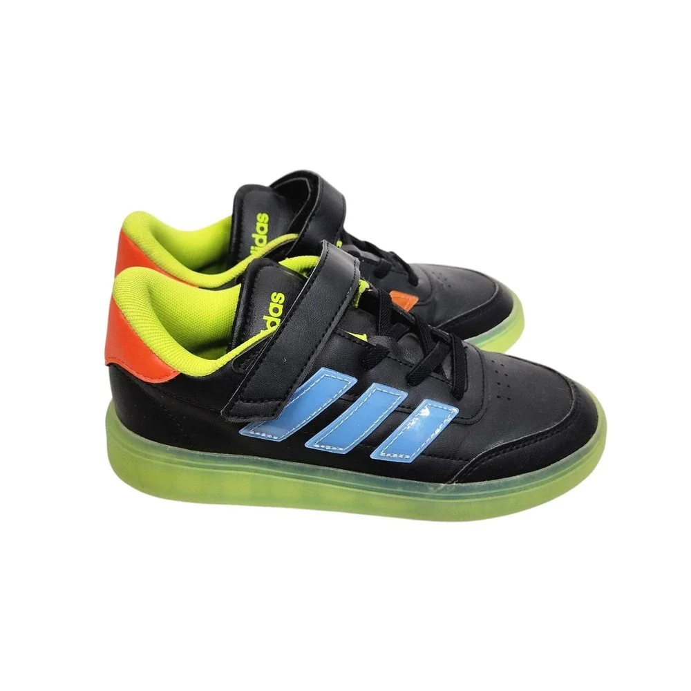 Adidas Shoes Unisex Kids 2 Black Neon Multicolor Hook & Loop Athletic Sneakers